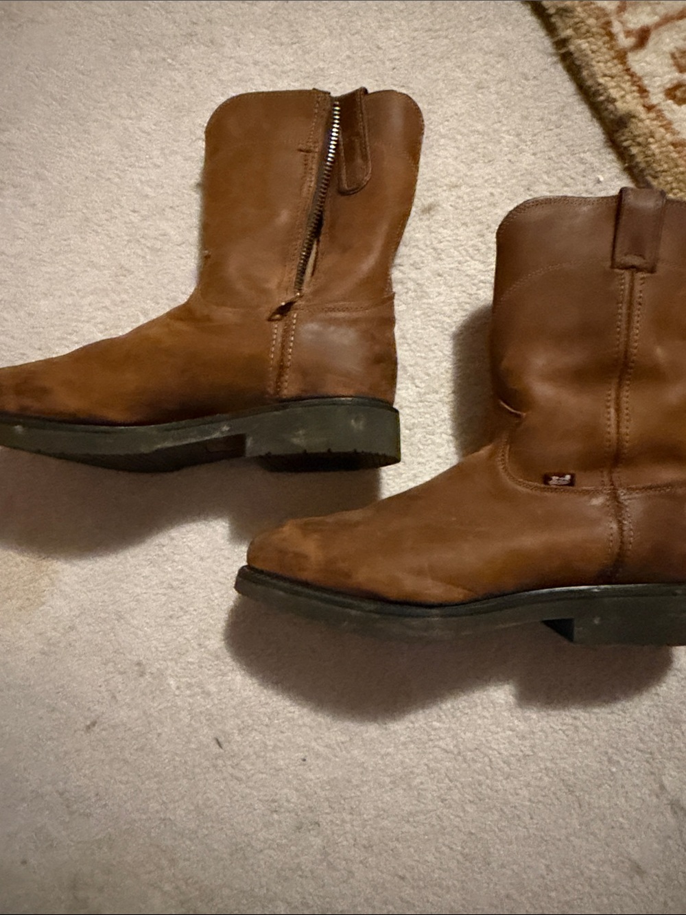 Justin Boots Brown Leather Zip-Side Cowboy Boots